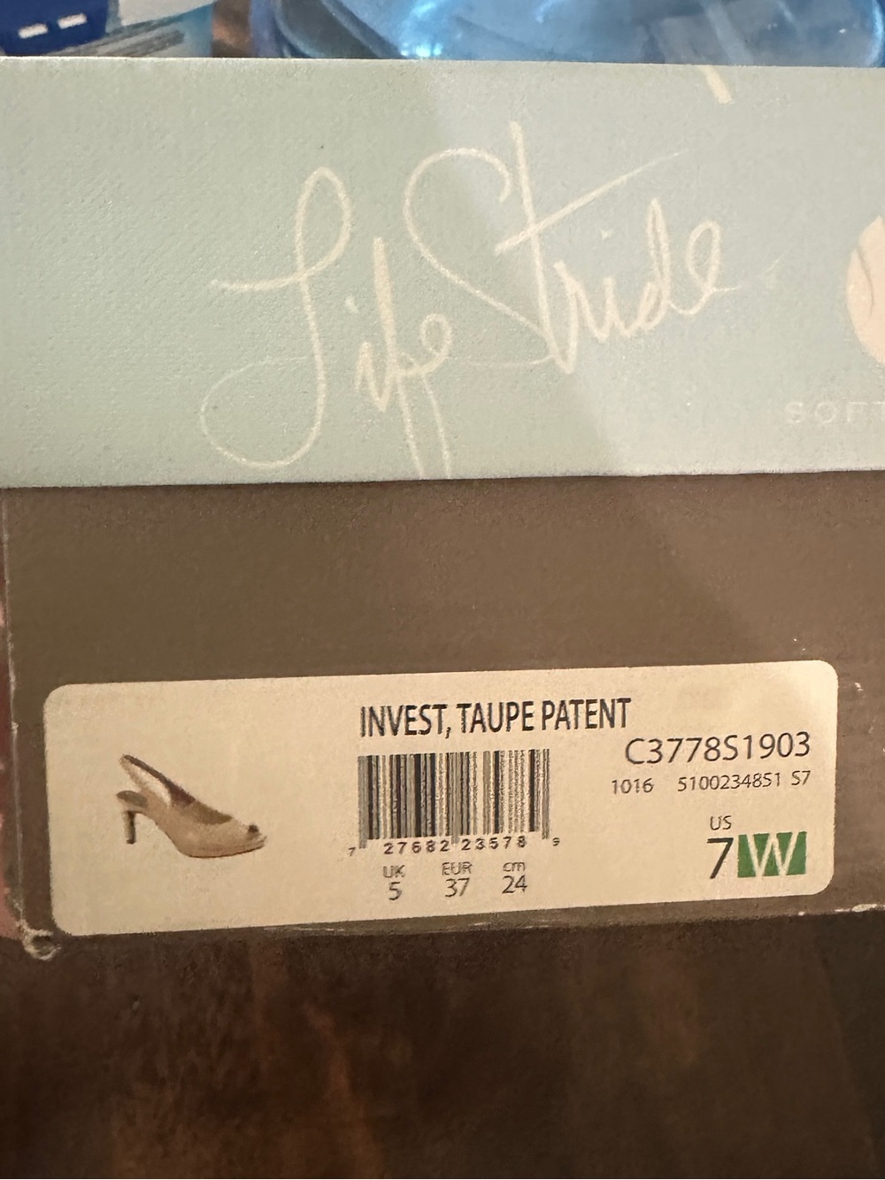 LifeStride Invest Taupe Patent Peep-Toe Slingback Heels - Picture 2 of 6